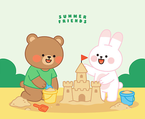 동물 캐릭터 일러스트 곰 바닥 함께함 웃음 여름 친구 장난감 토끼 성 놀이터 즐거움 모래성 모래놀이 놀기 국내일러스트 AI파일 건축물 계절 감정 모래 컨셉 포유류 관계 모션 놀이 표정 반려동물 파일형식 벡터 건축