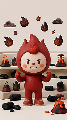 JPG 편집이미지 캐릭터 감정 조각 상상 불꽃 안전 분노 화산 화산폭발 화재예방 편집3D AI컴퓨터그래픽 AI콘텐츠 불 산 3D 폭발 예방 파일형식 자연요소 디지털합성