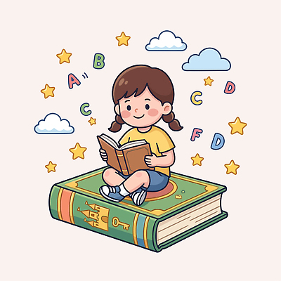 알파벳 별 어린이 일러스트 학교 상상 놀이 소녀 책 학습 독서 읽기 즐거움 창의력 국내일러스트 AI파일 자연요소 영어 여자 교육 감정 모션 사람 파일형식 벡터 문자
