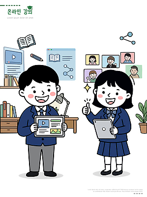 학생 교육 일러스트 학교 수업 기술 책 학습 컴퓨터 태블릿 디지털 교사 자료 강의 온라인 온라인강의 참여 국내일러스트 AI파일 직업 전자제품 스마트기기 파일형식 벡터 언택트