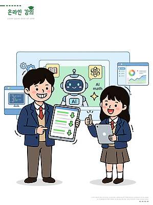 학생 디자인 교육 과학 일러스트 학교 중학생 수업 기술 대화 학습 컴퓨터 태블릿 자료 정보 발표 강의 로봇 과제 온라인 온라인강의 AI_인공지능 국내일러스트 AI파일 청소년 말하기 전자제품 스마트기기 파일형식 벡터 언택트 모션 사람