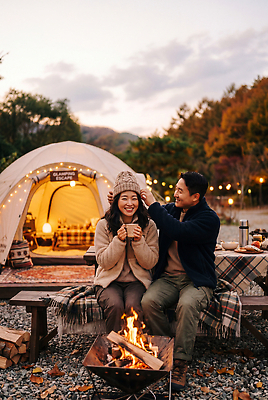 JPG 나무 편집이미지 부부 여자 남자 음료 자연 불꽃 털모자 따뜻함 텐트 일몰 가을 저녁 모닥불 즐거움 소통 의료성형뷰티 글램핑 편집실사 AI인물포토 AI콘텐츠 식물 모자 커플 계절 감정 컨셉 불 캠핑도구 사람 노을 캠핑 밤 야간 CG 생태계 파일형식 AI포토 자연요소 잡화 관계 레저 도구