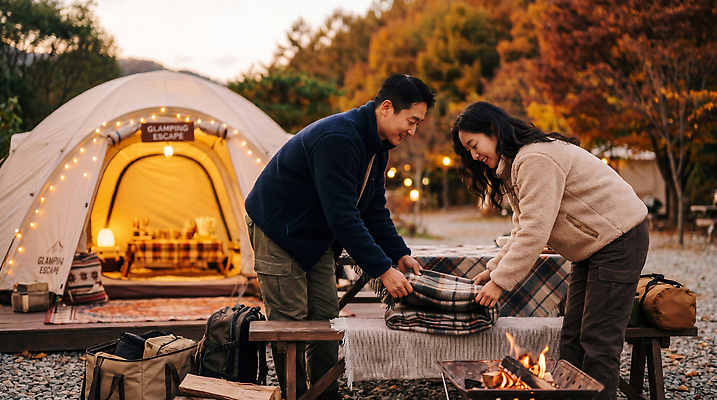 JPG 편집이미지 부부 여자 남자 가족 자연 불 휴식 따뜻함 텐트 야외 가을 저녁 담요 의료성형뷰티 글램핑 편집실사 AI인물포토 AI콘텐츠 자연요소 커플 계절 컨셉 관계 캠핑도구 사람 캠핑 밤 야간 CG 생태계 파일형식 AI포토 레저 도구
