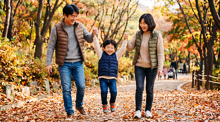 JPG 편집이미지 공원 여자 남자 행복 잎 가족 놀이 단풍나무 웃음 소년 걷기 손잡기 산책 가을 즐거움 패딩조끼 의료성형뷰티 편집실사 AI인물포토 AI콘텐츠 나무 식물 계절 공공시설 감정 어린이 단풍 관계 모션 휴식 표정 사람 조끼 CG 패딩 파일형식 AI포토 컨셉 점퍼 외투 시설 상의 옷