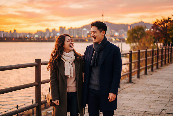 JPG 편집이미지 부부 여자 남자 데이트 대화 사랑 웃음 풍경 강 걷기 일몰 산책 로맨틱 즐거움 한강 의료성형뷰티 편집실사 AI인물포토 AI콘텐츠 커플 감정 컨셉 모션 휴식 서울 표정 말하기 사람 노을 CG 랜드마크 파일형식 AI포토 자연요소 관계 한국 아시아 나라