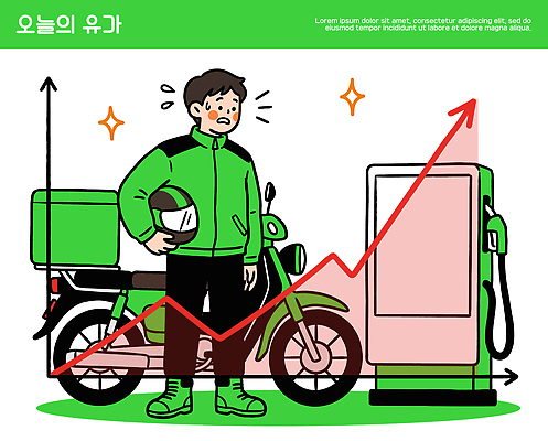 남자 일러스트 그래프 표정 경제 놀람 오토바이 배달원 가격 상승 연료 주유소 기름값 국내일러스트 AI파일 고유가 직업 감정 컨셉 사람 바이크 파일형식 벡터 육상교통 교통수단 교통