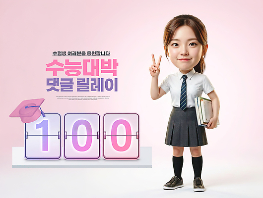 PSD 편집이미지 학생 여자 교복 응원 고등학생 웃음 책 수능 시험 브이 D-100 의료성형뷰티 이미지편집 옷 교육 청소년 표정 사람 손짓 디데이 파일형식 모션