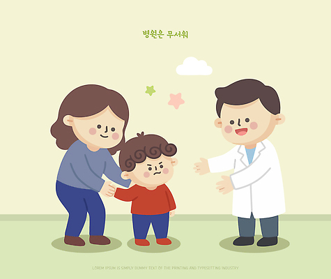 어린이 일러스트 의학 가족 건강 병원 치료 부모 의료진 의사 무서움 방문 소아과 의사소통 국내일러스트 AI파일 직업 감정 관계 사람 파일형식 벡터