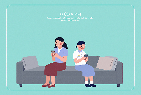 여자 일러스트 가족 모녀 사랑 사람 두명 스마트폰 소파 방 국내일러스트 AI파일 딸 감정 의자 관계 엄마 핸드폰 스마트기기 파일형식 벡터 가구 전자제품 생활용품 오브젝트