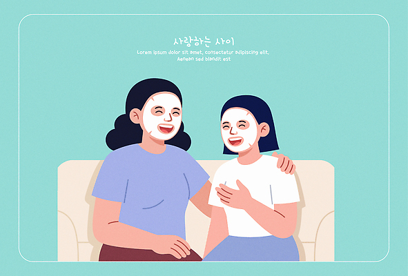여자 일러스트 모녀 함께함 이야기 사랑 웃음 소파 뷰티 즐거움 피부관리 마스크팩 국내일러스트 AI파일 딸 감정 컨셉 의자 가족 엄마 표정 사람 팩 파일형식 벡터 가구 관계 화장품 생활용품 오브젝트