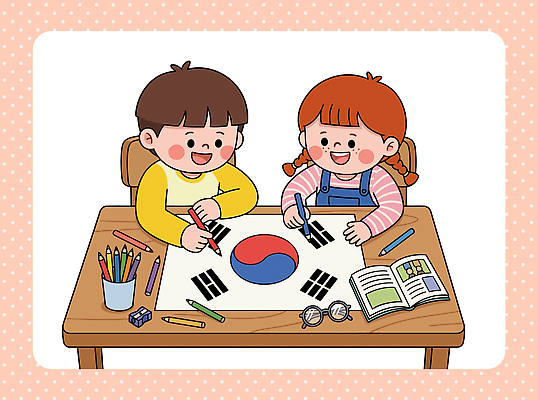 여자 남자 어린이 일러스트 탁자 색연필 한국 웃음 친구 도구 그리기 역사 태극기 그림 역사교육 국내일러스트 AI파일 교육 아시아 가구 관계 모션 학용품 표정 사람 국기 파일형식 벡터 나라 생활용품 문구용품 오브젝트