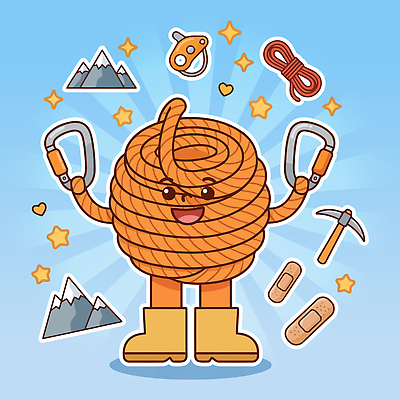 캐릭터 별 밧줄 신발 일러스트 자연 산 안전 운동 등산 하이킹 장비 도전 도구 즐거움 클라이밍 국내일러스트 AI파일 자연요소 감정 줄 레저 건강 트래킹 등반 생태계 파일형식 벡터