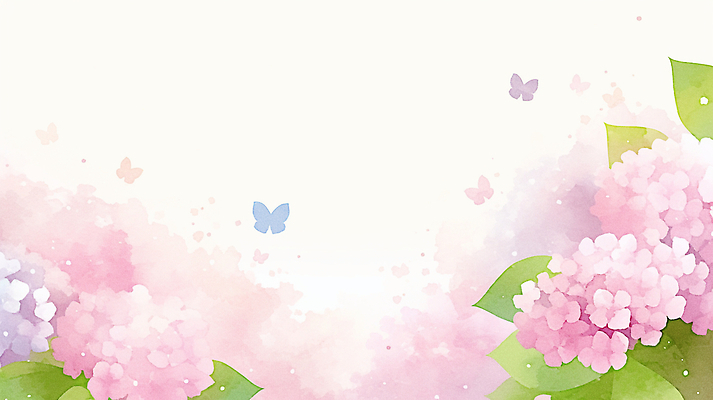 JPG 식물 디자인 예술 분홍색 나비 잎 꽃백그라운드 일러스트 자연 수채화 풍경 장식 봄 부드러움 수국 색감 국내일러스트 AI일러스트 AI콘텐츠 계절 꽃 컬러 곤충 백그라운드 감각 생태계 파일형식 동물