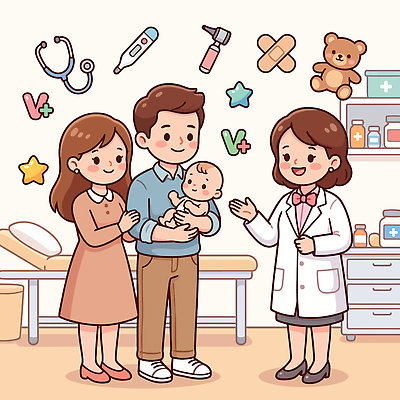 어린이 일러스트 의학 가족 건강 병원 대화 치료 부모 환자 의사 아기 상담 소아과 진료실 국내일러스트 AI파일 관계 말하기 사람 진료 의료진 파일형식 벡터 직업 모션