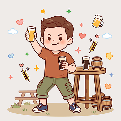 캐릭터 기념일 행복 음료 어린이 일러스트 맥주 통 웃음 사람 이벤트 소년 친구 파티 평화 귀여움 축제 즐거움 맥주잔 국내일러스트 AI파일 남자 감정 컨셉 술잔 관계 주류 표정 파일형식 벡터 잔 식기