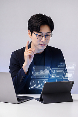 JPG 편집이미지 남자 통계 그래프 기술 노트북 태블릿 사무실 디지털 스크린 자료 교양 정보 업무 분석 서류판 의료성형뷰티 편집실사 AI컴퓨터그래픽 AI콘텐츠 컨셉 비즈니스 사람 전자제품 스마트기기 사무용품 작업 CG 파일형식 문구용품 오브젝트