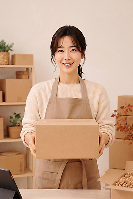 JPG 편집이미지 여자 미소 쇼핑 상자 공간 작업 상품 오브젝트 택배 상업 정리 포장재료 의료성형뷰티 편집실사 AI인물포토 AI콘텐츠 포장 표정 사람 운송업 CG 파일형식 AI포토 산업