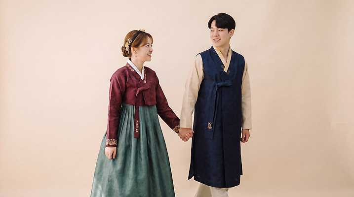 JPG 편집이미지 전통 옷 여자 명절 남자 문화 가족 한국 미소 사람 이벤트 친구 걷기 손잡기 한복 의료성형뷰티 편집실사 AI인물포토 AI콘텐츠 한국전통 기념일 아시아 관계 모션 표정 전통의상 CG 파일형식 AI포토 나라
