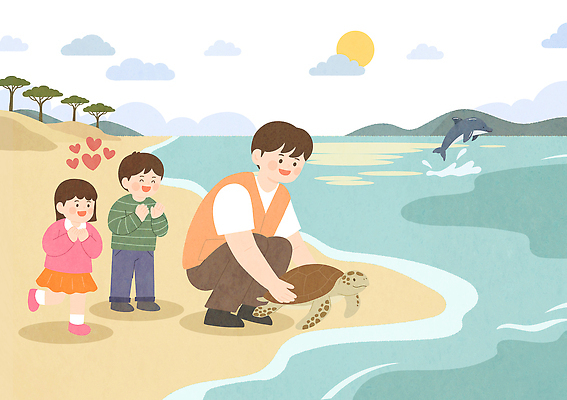 자연요소 계절 여자 남자 산업 어린이 바다 포유류 관계 파충류 모션 표정 사람 수중동물 사회이슈 생태계 파일형식 거북이 해변 돌고래 자연 동물 물 웃음 가족 여름 놀기 여행 PSD 일러스트 국내일러스트 소녀 소년 동물보호 관광업