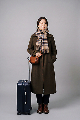 JPG 편집이미지 여자 패션 여행 이동 가방 따뜻함 한명 스카프 목도리 외투 회색 핸드백 코트 짐 공항 준비 가을여행 의료성형뷰티 스타일 편집실사 AI인물포토 AI콘텐츠 1 잡화 컬러 컨셉 상의 교통시설 사람 가을 CG 파일형식 AI포토 옷 계절 교통 시설