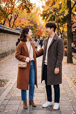 JPG 나무 편집이미지 커플 여자 남자 길 단풍 나뭇잎 대화 웃음 사람 풍경 산책 코트 가을 도시 돌담길 의료성형뷰티 편집실사 AI인물포토 AI콘텐츠 식물 계절 잎 관계 휴식 돌담 표정 말하기 외투 CG 파일형식 AI포토 컨셉 상의 모션 담장 돌 바위 옷
