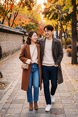 JPG 나무 편집이미지 커플 공원 여자 남자 단풍 거리 따뜻함 사랑 웃음 친구 걷기 산책 코트 가을 돌담길 의료성형뷰티 편집실사 AI인물포토 AI콘텐츠 식물 계절 공공시설 감정 길 잎 관계 모션 휴식 돌담 표정 사람 외투 CG 파일형식 AI포토 컨셉 상의 담장 돌 바위 시설 옷