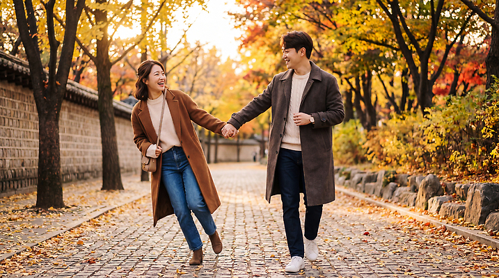 JPG 나무 편집이미지 커플 공원 여자 남자 행복 단풍 친구 걷기 손잡기 코트 가을 돌담길 의료성형뷰티 편집실사 AI인물포토 AI콘텐츠 식물 계절 공공시설 감정 길 잎 관계 모션 돌담 사람 외투 CG 파일형식 AI포토 상의 담장 돌 바위 시설 옷