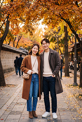 JPG 나무 편집이미지 커플 여자 남자 단풍 잎 나뭇잎 거리 사랑 사람 풍경 산책 코트 가을 도시 나무길 돌담길 의료성형뷰티 편집실사 AI인물포토 AI콘텐츠 식물 계절 감정 길 관계 휴식 돌담 외투 CG 파일형식 AI포토 컨셉 상의 담장 돌 바위 옷
