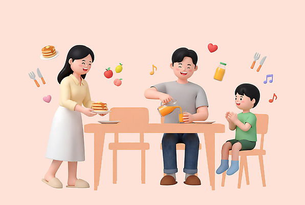 PSD 편집이미지 여자 남자 행복 어린이 음식 과일 가족 식탁 사랑 웃음 부모 주스 하트 아침식사 오렌지주스 준비 팬케이크 편집3D 모양 감정 음료 관계 탁자 표정 사람 3D 케이크 식사 과일주스 파일형식 가구 디저트 디지털합성 생활용품 오브젝트