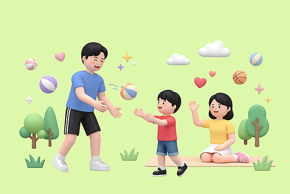 PSD 나무 편집이미지 여자 남자 어린이 스포츠 공 가족 놀이 엄마 사랑 웃음 야외 운동 하트 아빠 즐거움 편집3D 모양 식물 감정 관계 표정 건강 사람 3D 파일형식 디지털합성