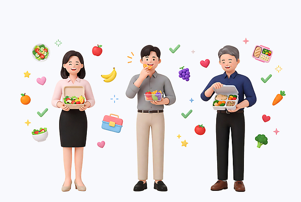 PSD 편집이미지 여자 남자 음식 채소 과일 건강 일상 사무실 건강관리 직장인 먹기 도시락 점심 건강식 편집3D 직업 비즈니스 모션 관리 사람 라이프 3D 파일형식 생활 디지털합성