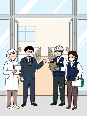 직업 여자 남자 일러스트 회의 관리 대화 마스크 전문직 위생 안전모 토론 청소도구 문서 스프레이 검수 급식 소독 영양사 국내일러스트 AI파일 비즈니스 말하기 사람 도구 헬멧 안전장비 청소 파일형식 벡터 모션 안전 장비 보호장비