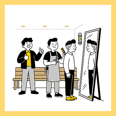 남자 의자 일러스트 대화 친구 머리카락 머리 거울 작업 미용실 미용사 즐거움 정리 손질 소통 이발소 대기실 스타일 국내일러스트 AI파일 직업 감정 가구 컨셉 관계 말하기 사람 신체부위 공간 뷰티샵 파일형식 벡터 생활용품 모션 상점 오브젝트
