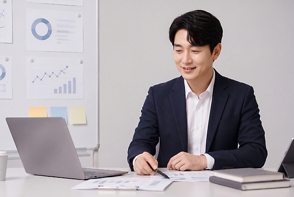 JPG 편집이미지 남자 비즈니스 회의 그래프 정장 컴퓨터 사무실 자료 메모지 작업 비즈니스맨 분석 문서 서류판 의료성형뷰티 편집실사 AI인물포토 AI콘텐츠 옷 컨셉 사람 전자제품 사무용품 직장인 CG 파일형식 AI포토 직업 문구용품 오브젝트