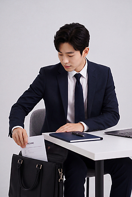 JPG 편집이미지 남자 가방 비즈니스 직장 정장 노트북 사무실 구직 작업 비즈니스맨 전문직 책상 준비 문서 인터뷰 이력서 의료성형뷰티 편집실사 AI인물포토 AI콘텐츠 직업 잡화 옷 가구 컨셉 회사 사람 전자제품 직장인 CG 파일형식 AI포토 생활용품 오브젝트