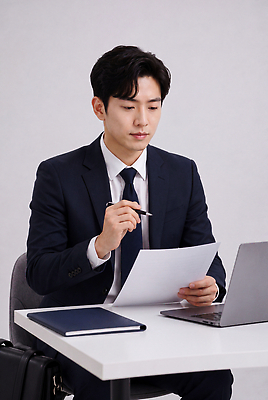 JPG 편집이미지 남자 비즈니스 탁자 정장 노트북 사무실 펜 자료 구직 기록 작업 비즈니스맨 집중 확인 문서 의료성형뷰티 편집실사 AI인물포토 AI콘텐츠 옷 가구 컨셉 사람 전자제품 필기구 직장인 CG 파일형식 AI포토 직업 생활용품 문구용품 오브젝트