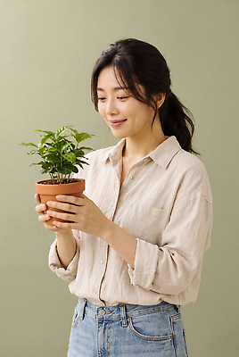 JPG 식물 편집이미지 여자 자연 미소 초록색 여름 친환경 의료성형뷰티 편집실사 AI인물포토 AI콘텐츠 계절 컬러 표정 사람 환경 CG 생태계 파일형식 AI포토
