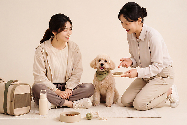 JPG 동물 편집이미지 여자 실내 대화 사랑 반려동물 장난감 개 강아지 즐거움 개밥그릇 애견빗 이동가방 의료성형뷰티 편집실사 AI인물포토 AI콘텐츠 그릇 감정 가방 포유류 말하기 사람 내부 CG 애견용품 파일형식 반려용품 AI포토 식기 잡화 모션 오브젝트