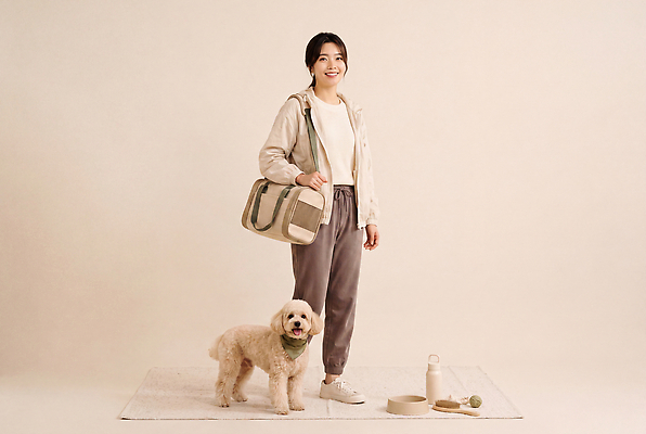 JPG 편집이미지 여자 행복 반려견 함께함 실내 캐주얼 장난감 강아지 물병 개밥그릇 애견빗 이동가방 짐가방 의료성형뷰티 편집실사 AI인물포토 AI콘텐츠 그릇 옷 감정 컨셉 가방 사람 내부 반려동물 개 물통 CG 애견용품 파일형식 반려용품 AI포토 동물 식기 잡화 포유류 오브젝트