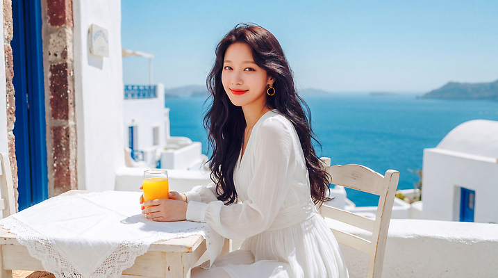 JPG 편집이미지 여자 행복 음료 바다 여행 자연 탁자 휴식 사람 풍경 여름 햇빛 오렌지주스 산토리니 의료성형뷰티 편집실사 AI인물포토 AI콘텐츠 계절 감정 가구 컨셉 빛 과일주스 그리스 CG 생태계 파일형식 AI포토 유럽 생활용품 과일 주스 나라 오브젝트