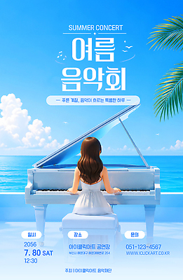 템플릿 계절 음악 문화예술 사람 공연 건반악기 파일형식 벡터 여자 여름 음악회 피아노 연주 이미지템플릿 AI파일