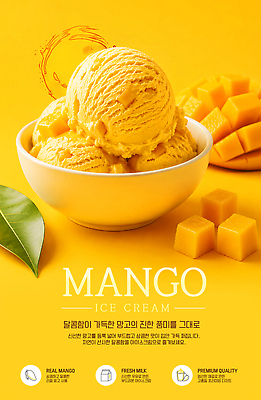 템플릿 그릇 과일 아이스크림 디저트 여름 노란색 달콤 맛 망고 이미지템플릿 AI파일 식기 계절 음식 컬러 컨셉 열대과일 파일형식 벡터