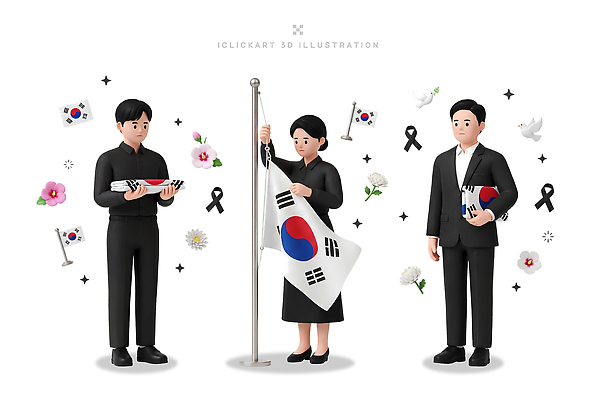 PSD 편집이미지 전통 꽃 문화 상징 한국 사람 평화 의식 국기 애도 현충일 공동체 검정리본 기념식 편집3D 식물 기념일 아시아 리본 컨셉 기념 3D 파일형식 호국보훈의달 나라 이벤트 6월 디지털합성 날짜