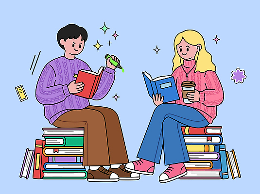 학생 교육 커피 생각 일러스트 이야기 책 친구 학습 독서 자료 메모지 작업 도서관 집중 읽기 국내일러스트 AI파일 음료 컨셉 관계 모션 사무용품 파일형식 벡터 문구용품 오브젝트