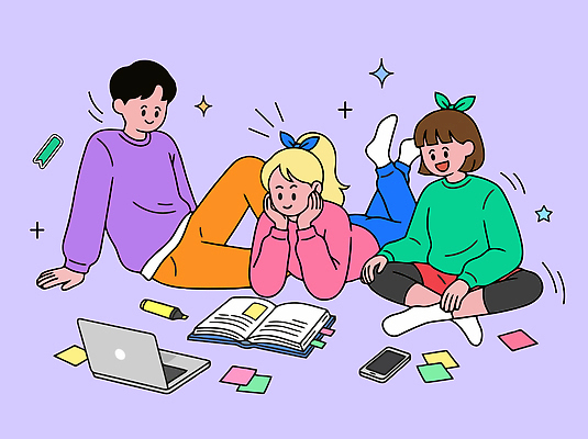 직업 감정 일러스트 바닥 대화 취미 책 친구 노트북 스마트폰 학습 독서 모임 메모지 집중 즐거움 그림 국내일러스트 AI파일 교육 컨셉 관계 말하기 전자제품 핸드폰 스마트기기 사무용품 파일형식 벡터 모션 문구용품 오브젝트
