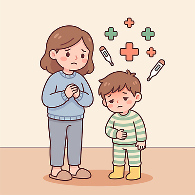 어린이 일러스트 가정 엄마 건강 병원 치료 부모 고통 걱정 증상 국내일러스트 AI파일 감정 의학 가족 사람 파일형식 벡터 관계