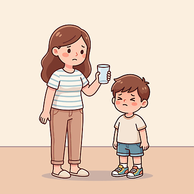 어린이 일러스트 가정 가족 엄마 물 고통 도움 관심 보살핌 국내일러스트 AI파일 자연요소 감정 컨셉 관계 사람 파일형식 벡터
