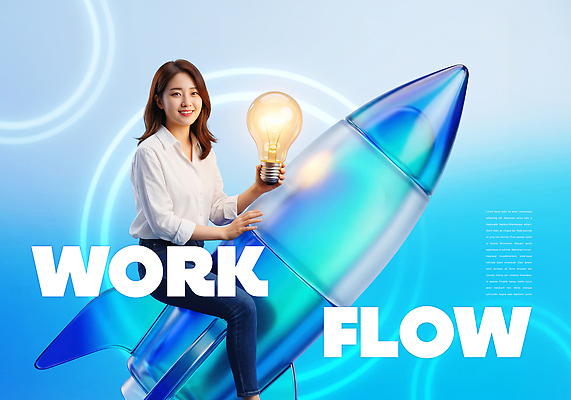 PSD 편집이미지 디자인 여자 상징 전구 아이디어 파란색 로켓 업무 오브젝트 진행 창의성 의료성형뷰티 이미지편집 컬러 컨셉 사람 작업 파일형식