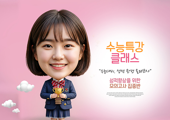 PSD 편집이미지 학생 교복 분홍색 청소년 성공 수업 학습 우승 목표 트로피 수험생 열정 수능특강 클래스 이미지편집 옷 교육 감정 컬러 컨셉 고등학생 사람 수능 최고 상 특강 파일형식 시험 강의 상패