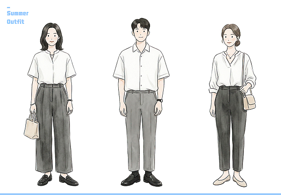 전신 PSD 여자 남자 가방 일러스트 바지 직장 일상 캐주얼 세명 여름옷 코디 스타일 국내일러스트 잡화 옷 패션 회사 하의 사람 라이프 여름 파일형식 계절 비즈니스 생활